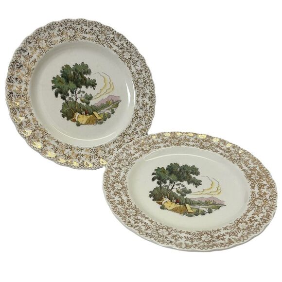 American Limoges Chateau France Warranted 22 K Gold Set of 2 Plates 7” Numbered - Picture 1 of 10